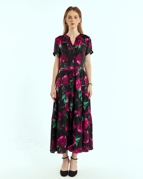 Sixdo SIXDO G-Black Silk Flared Dress for Women
